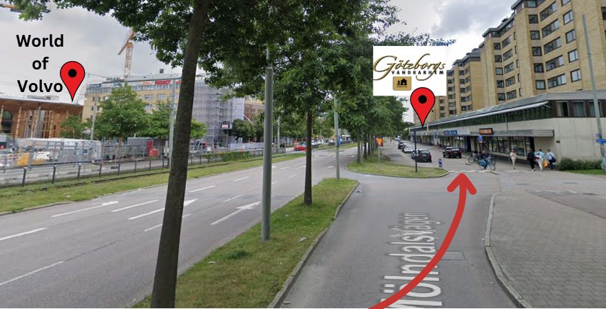 Fortsätt rakt fram parallellt med Mölndalsvägen till Göteborgs Vandrarhem