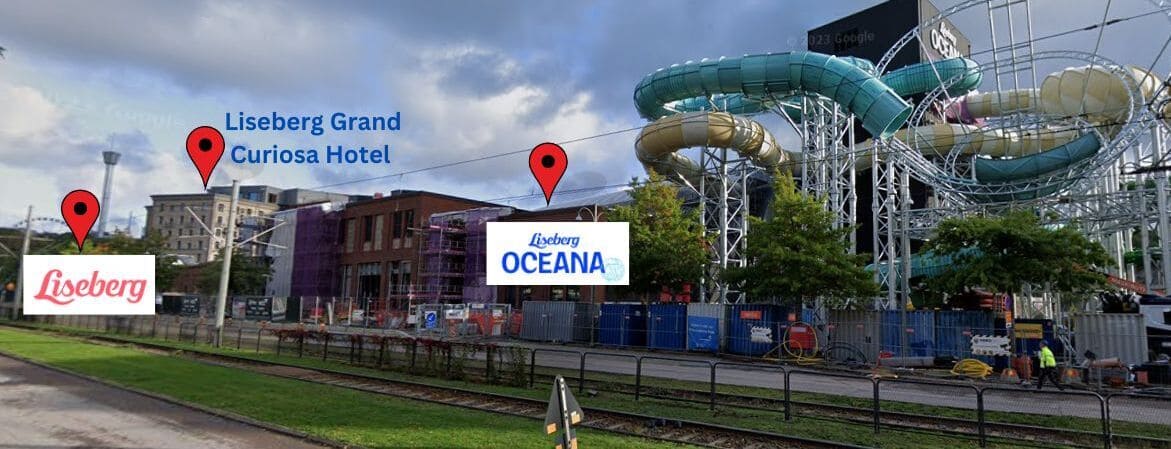 Liseberg Oceana ligger mittemot Göteborgs Vandrarhem